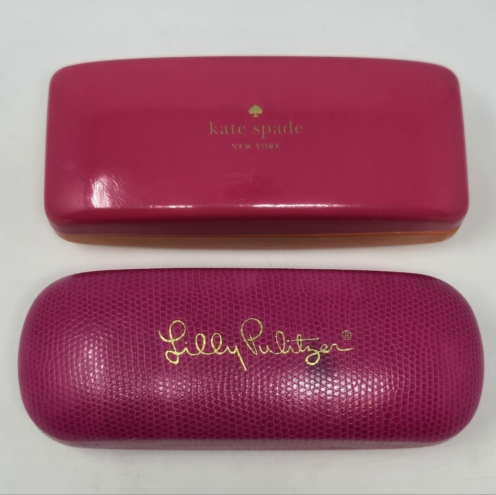 KATE SPADE & LILLY PULITZER PINK CLAMSHELL HARD GLASSES CASE SET OF 2 SUNGLASSES